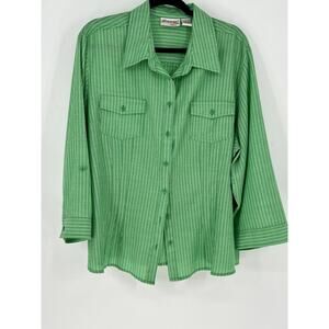 Joanna Button Down Collared‎ Blouse Size 2X Green Striped